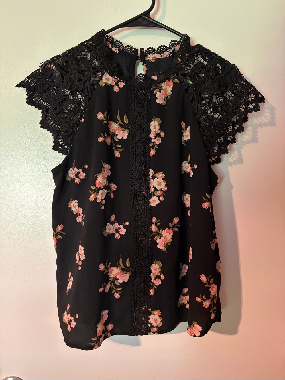 No Boundaries Black Floral Lace Sleeve Blouse